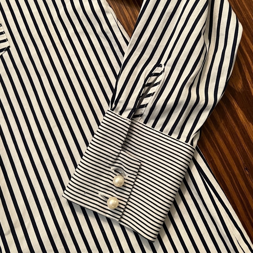ZARA Basic Navy and White Striped button down pea… - image 3